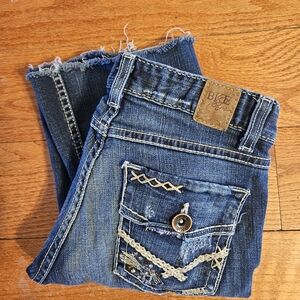 BKE "Stella" Women's Distressed Stretch Dark Blue Boot Cut Jeans Size 27x29 1/2